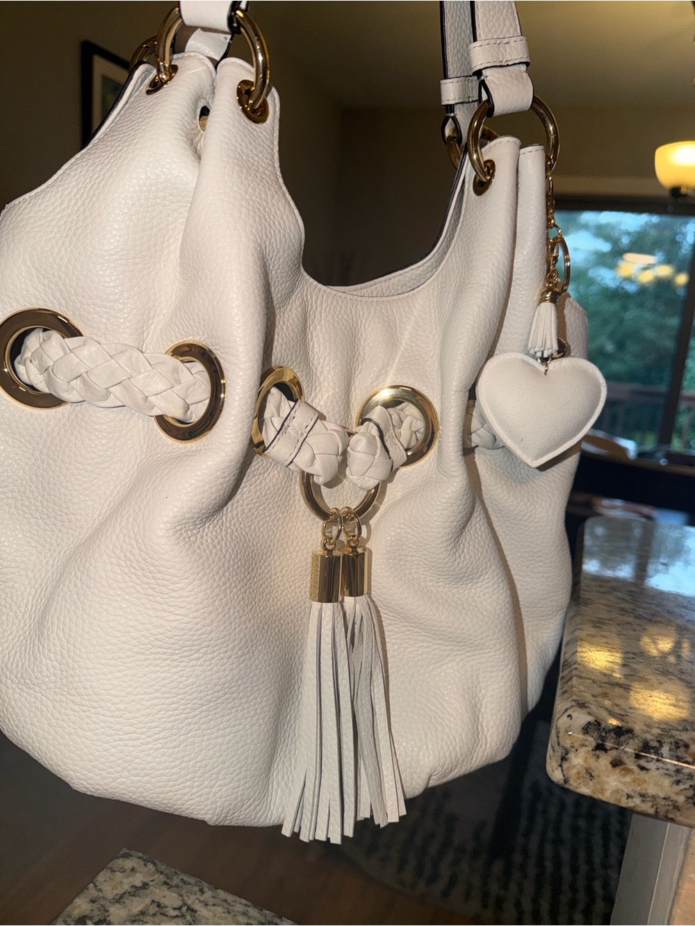 Michael Kors Braided Grommet Shoulder Bag with Tassel & Heart Charm Like New - Picture 3 of 8